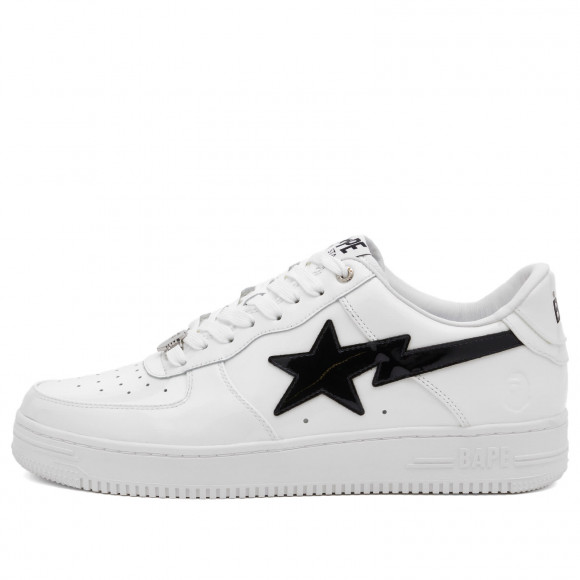 A Bathing Ape Men's BAPE Sta Painted Leather Sneaker White - 001FWK301302M-WHT