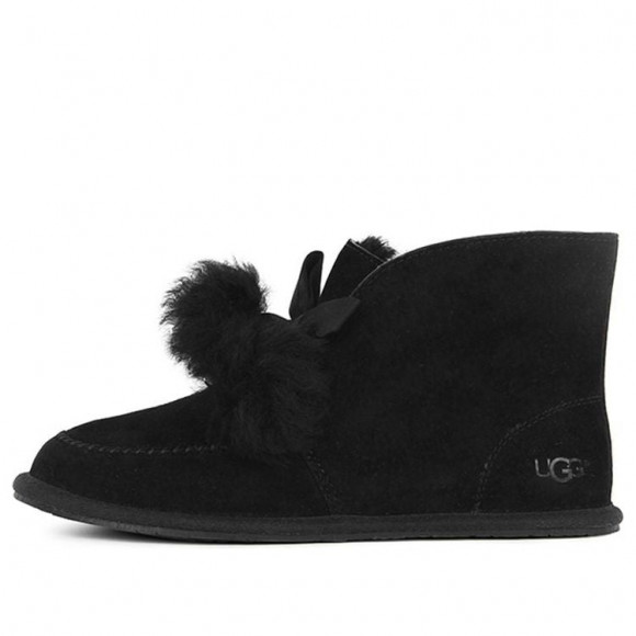 (WMNS) UGG Kallen Suede Moc Toe Pom Pom Slipper 'Black' - 1017541-BLK