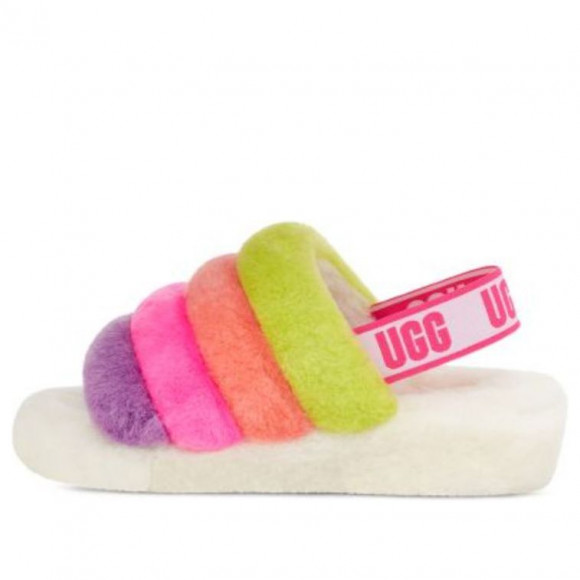 (WMNS) UGG Fluff Yeah Slide 'White Taffy Pink Multi' - 1097169-WHM