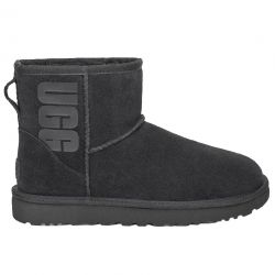 Женские зимние ботинки угги UGG Classic Mini Rubber Logo 1108231 BLK, черный - 1108231-BLK