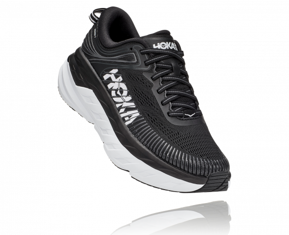 HOKA Bondi 7 Chaussures pour Femme en Black/White Taille 42 | Route - 1110519-BWHT-09.5