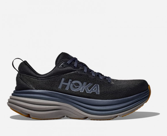 HOKA Men's Bondi 8 Road Running Shoes in Black/Iron Ore - 1123202-BCKRN