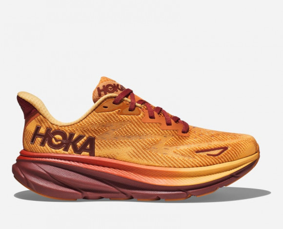 hoka yellow Women's Clifton 9 Running Shoes in Amber Haze/Sherbet - 1127896-AHSH