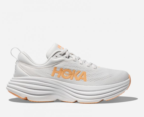 HOKA Women's Bondi 8 Road Running Shoes in White/Cantaloupe - 1127952-WLP