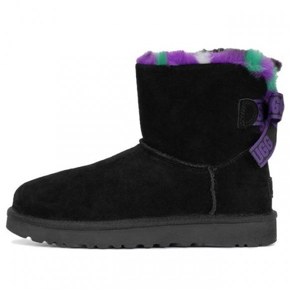 (WMNS) UGG Mini Bailey Bow Plaid Punk Boot 'Black Purple' - 1130594-BLK