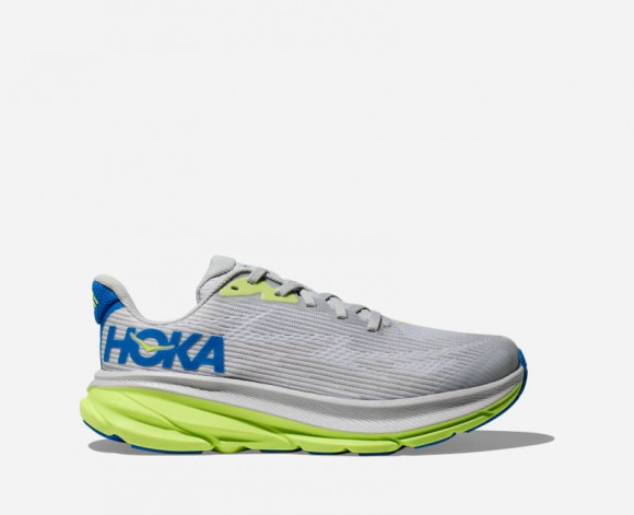 HOKA Kid's Clifton 9 Road Running Shoes in Stardust/Electric Cobalt - 1131170-STLC
