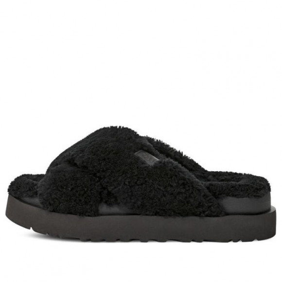 (WMNS) UGG Fuzz Sugar Cross Slide 'Black' - 1135131-BLK