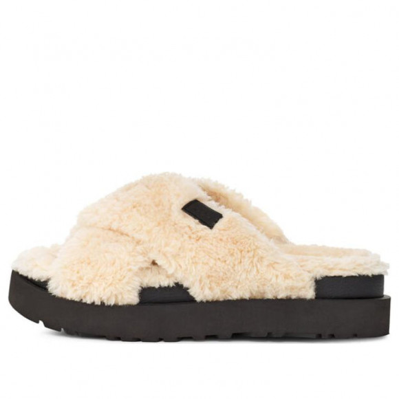 (WMNS) UGG Fuzz Sugar Cross Slide 'Natural Black' - 1135131-NBLC