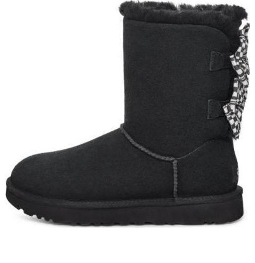 (WMNS) UGG Checkered Bow Snow Boots 'Black' - 1138131-BLK