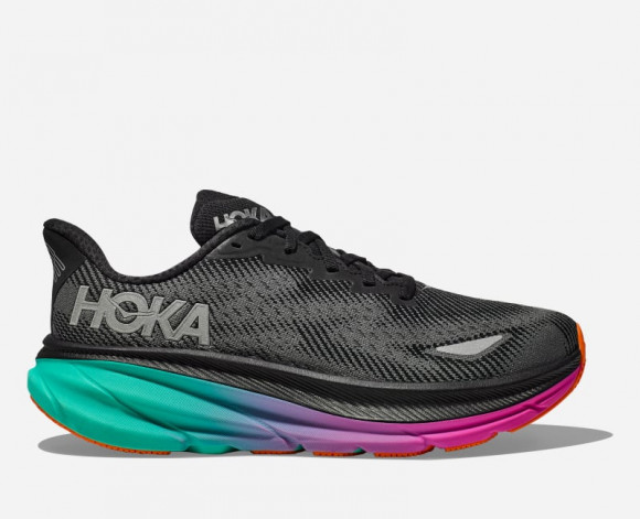 HOKA Clifton 9 GORE-TEX Chaussures pour Homme en Black/Electric Aqua | Route - 1141470F-BCQ