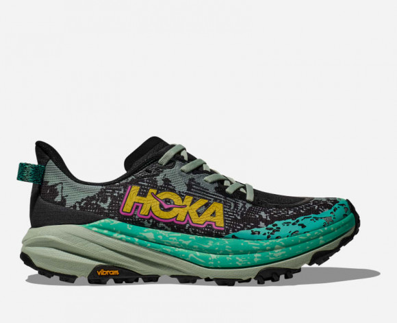 hoka Red Women's Speedgoat 6 Trail Shoes in Black/Aloe Vera - 1147811-BLVR