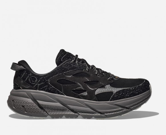 HOKA Elite Terrain System Clifton L Suede Lifestyle Shoes in Black/Satellite Grey - 1150910-BCKST