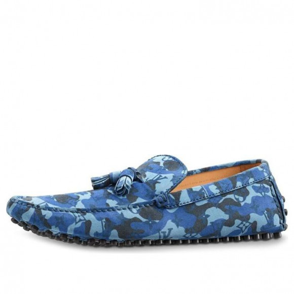 LOUIS VUITTON Palm Spring Moccasin Shoes 'Blue Camo with Logo Monogram' - 1A3TPO