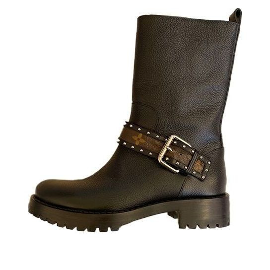 (WMNS) LOUIS VUITTON Strap Boots 'Black with Monogram Strap' - 1A4GZ8