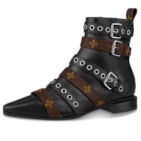 WMNS LOUIS VUITTON Jumble Ankle Boots Black with Multiple Straps