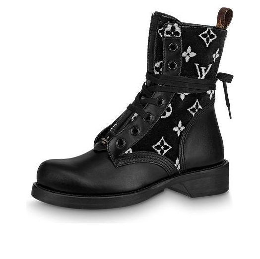 (WMNS) LOUIS VUITTON Metropolis Flat Ranger Boots 'Black with White Monogram' - 1A95Z4