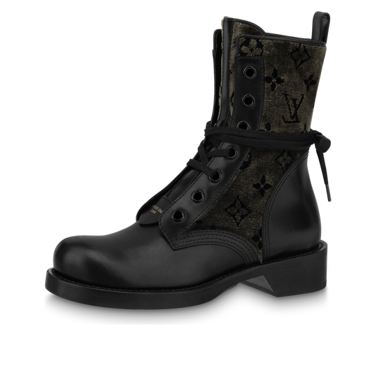 (WMNS) LOUIS VUITTON LV Flat Ranger Boots 'Black with Olive Green Monogram' - 1AADKK