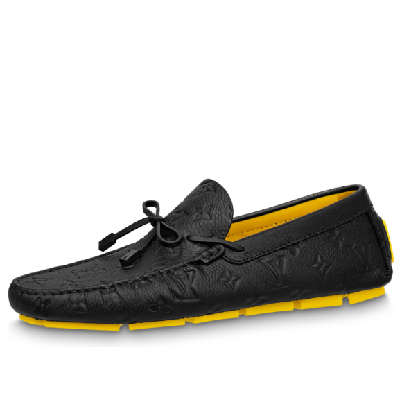 LOUIS VUITTON x YAYOI KUSAMA Moccasin Shoes 'Black Monogram with Yellow' - 1ABD55