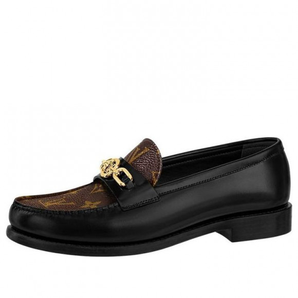 (WMNS) LOUIS VUITTON Chess Flat Loafers 'Black with Brown Monogram' - 1ABPLA