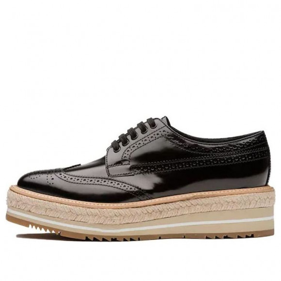 (WMNS) PRADA Brogue Trim Microsole Brushed Leather Shoes 'Black' - 1E722E_055_F0002_F_D030