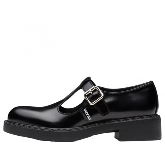 (WMNS) PRADA Brushed-leather Mary Jane T-strap Shoes 'Black' - 1E834M_055_F0002_F_B050