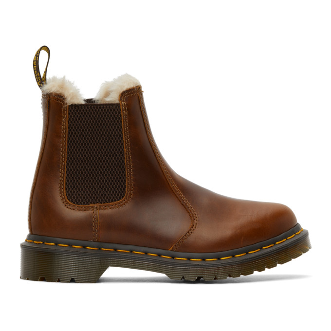 Dr. Martens Brown Faux-Fur 2976 Lenore Chelsea Boots - 23898243