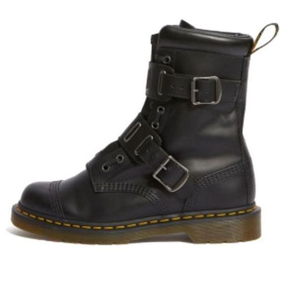 Dr. Martens Quynn Smooth Leather Buckle Lace Up Boots 'Black' - 25601001