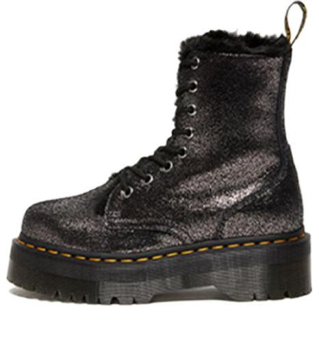 (WMNS) Dr. Martens Jadon Faux Fur-Lined Metallic Leather Platform Boots 'Black' - 27955012