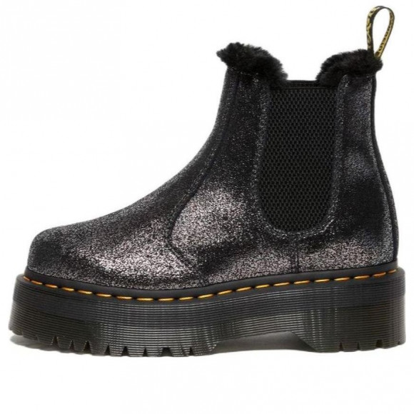 (WMNS) Dr. Martens 2976 Faux Fur-Lined Metallic Platform Chelsea Boots 'Black' - 27956012