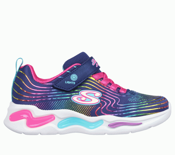 Skechers Girls S Lights: Wavy Beams Sneaker in Navy Blue - 302338L