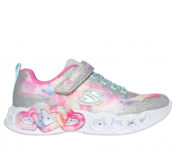 Skechers Girls Infinite Heart Lights - Colour Lovin Sneaker in Silver