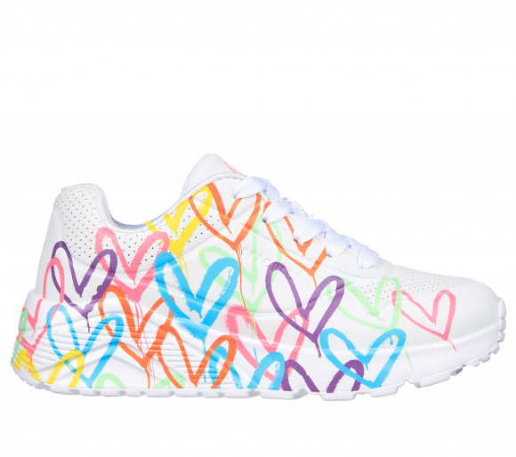 Skechers Girls x JGoldcrown: Uno Lite - Spread the Love Sneaker in White - 314064L