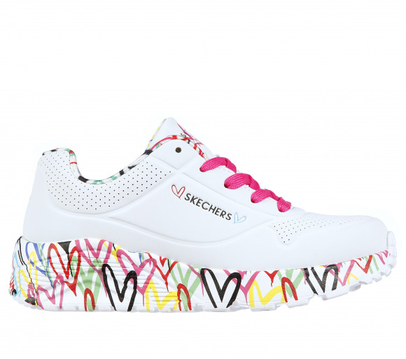 Skechers Girls x JGoldcrown: Uno Lite - Lovely Luv Sneaker in White - 314976L