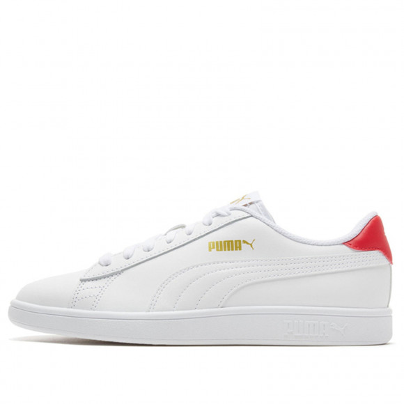 PUMA Smash v2 Leather Men's Athletic Shoes White/Red/Gold 365215 17 SO8b
