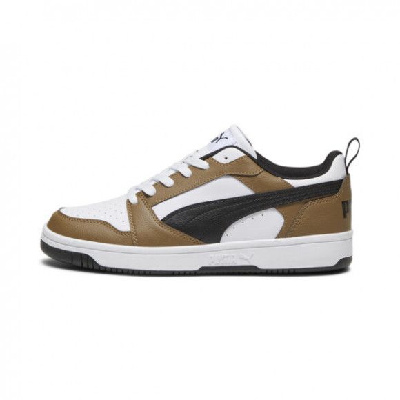 PUMA Rebound V6 Low Sneakers in White/Black/Chocolate Chip