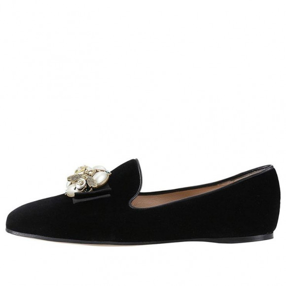 (WMNS) Gucci Suede Pearl Fashion Casual Flat Shoes Black - 474491-K4D80-1059