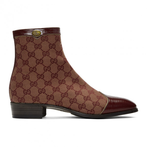 Gucci Burgundy Canvas Original GG Boots - 563272-9Y990