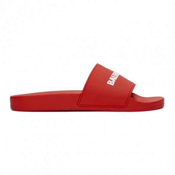 Balenciaga Red Logo Pool Slides - 565826-W1S80-6090