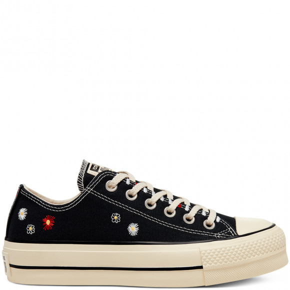 Converse All Star Low Platform BLACK NATURAL IVORY BLACK EMBROIDERED FLOWER - 567994C