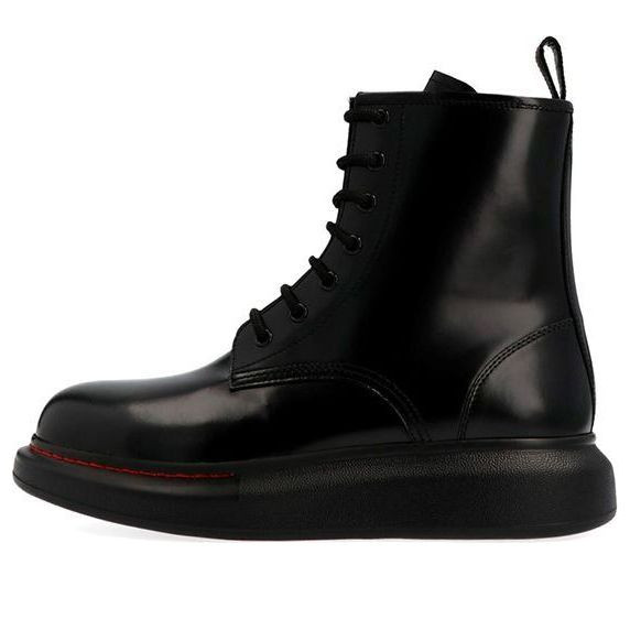 (WMNS) Alexander McQueen Glossed-Leather Platform Ankle Boot 'Black Red' - 586394WHX511000