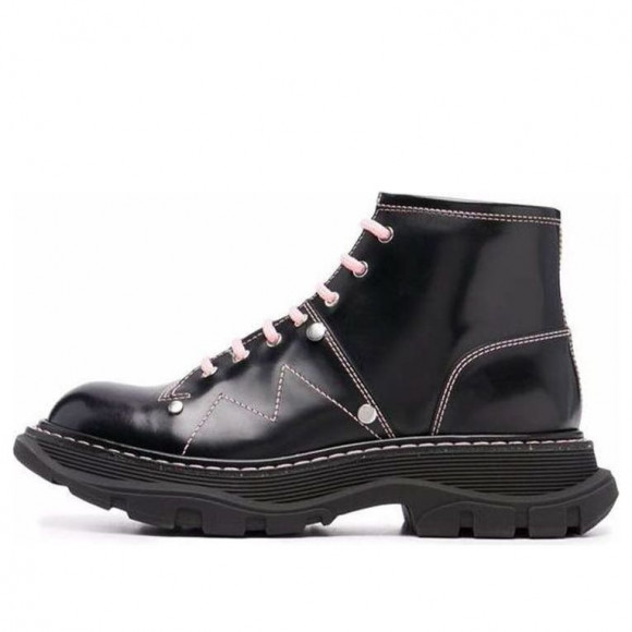 (WMNS) Alexander McQueen Contrast Stitch Tread Lace Up Boots 'Black Pink' - 595469WHZ881336