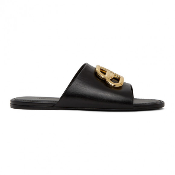 Balenciaga Black Oval BB Flat Sandals