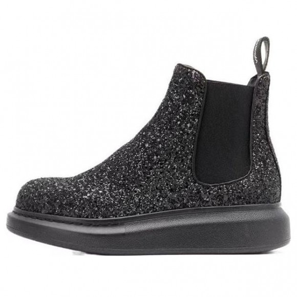 (WMNS) Alexander McQueen Glitter Detail Ankle Boots 'Black' - 621041W4EY71000