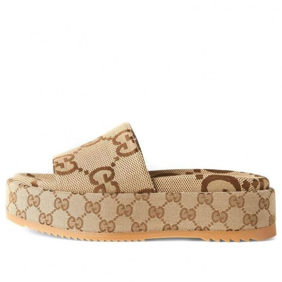 (WMNS) Gucci GG Lame Platform Slide Sandal 'Camel Monogram' - 623212-UKO00-2580