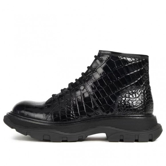 (WMNS) Alexander McQueen Crocodile Effect Hybrid boots 'Black' - 633905WHYQ11000