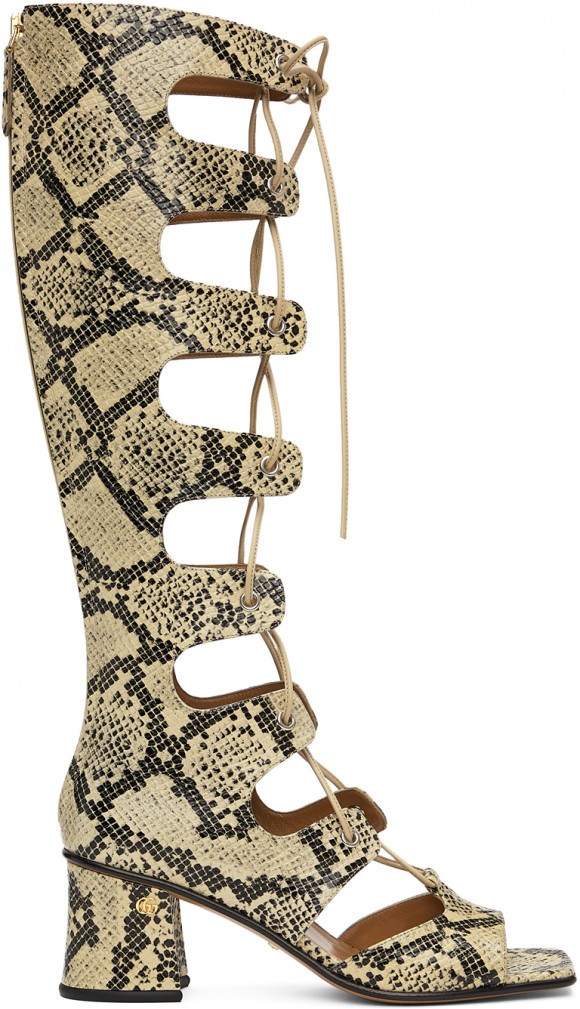 Gucci Beige Python Gladiator Heeled Tall Sandals - 648939-19Y20