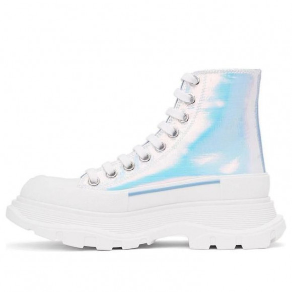 (WMNS) Alexander McQueen Silver Holographic Tread Slick Platform High Sneakers 'White Multi' - 650782W4PC19583