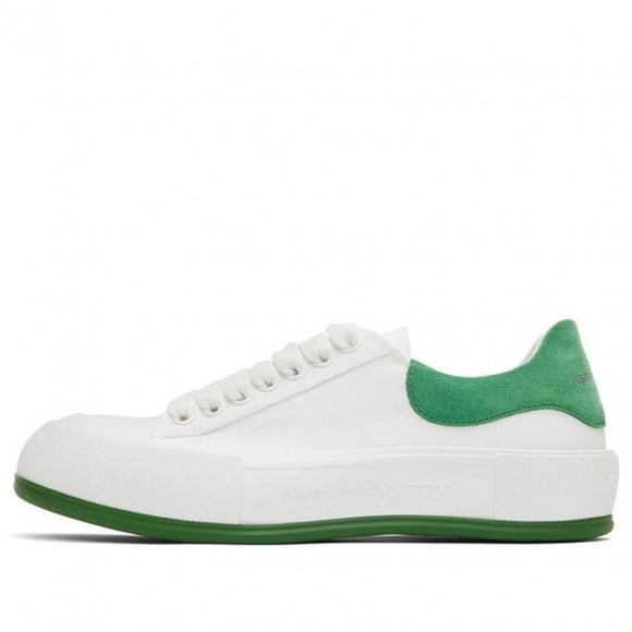 Alexander McQueen Deck Skate Plimsoll Lace Up 'White Green Suede' - 654594W4MV79354