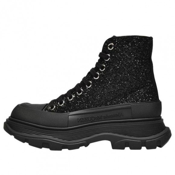 (WMNS) Alexander McQueen Tread Slick Glitter High-Top 'Black' - 666806W4JF41000