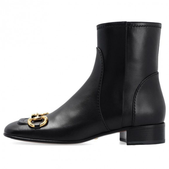 (WMNS) blue gucci Horsebit Leather Ankle Boots 'Black' - 673666-BKO00-1000